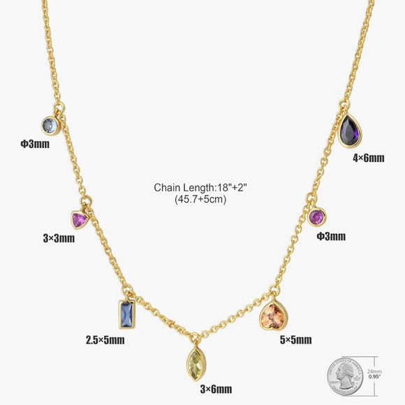 NEW 14K Gold Plated Cubic Zirconia Multi-Stone Charm Necklace - Picture 2 of 6